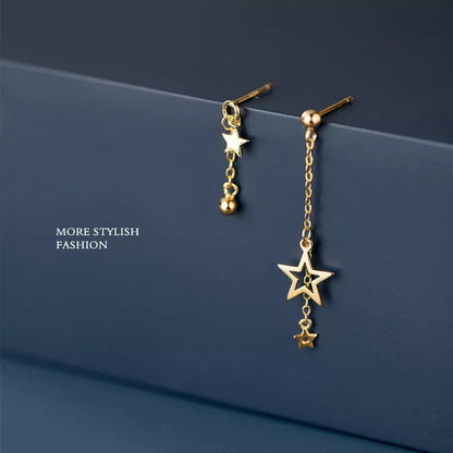 Anyco Fashion Earrings Gold 925 Sterling Silver Simple Chain Sweet Star Tassel Pendant Drop for Women Jewelry-Earrings-PEROZ Accessories