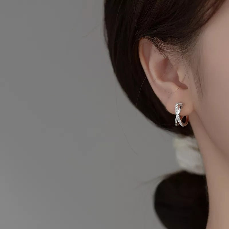 Anyco Fashion Earrings Silver 925 Sterling Cross Shiny Zircon Stud for Women Punk Elegant Unique Golden Jewelry Female-Earrings-PEROZ Accessories