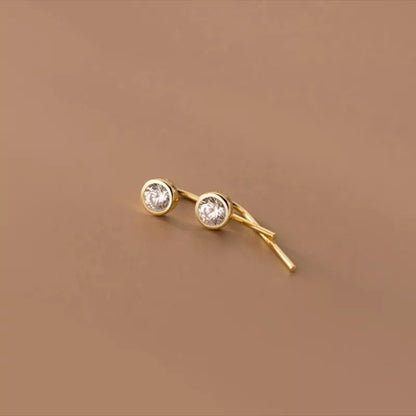 Anyco Fashion Earrings Gold 925 Sterling Silver Round Shiny Zircon Ear Hooks Minimalism Stud Jewelry Women Accessories-Earrings-PEROZ Accessories