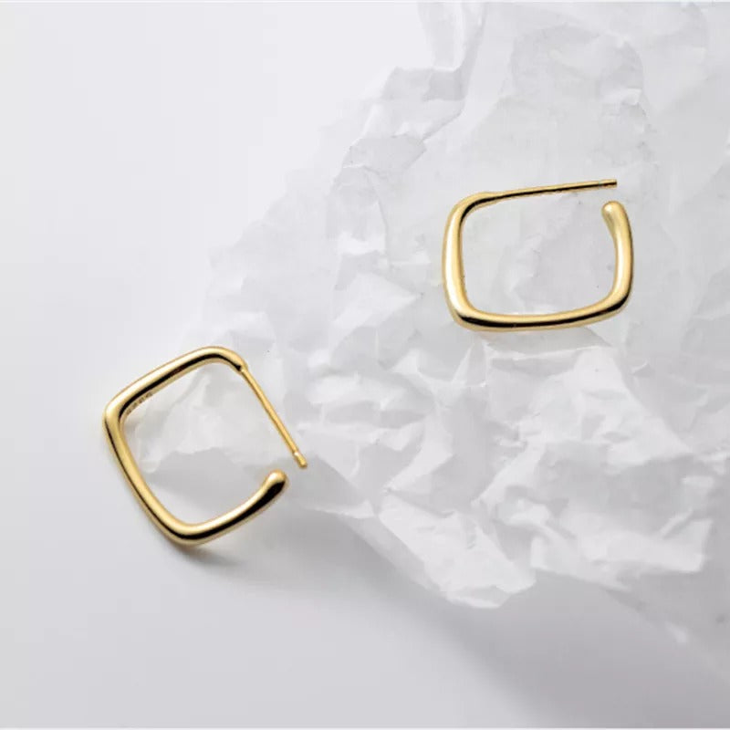 Anyco Fashion Earrings Gold 925 Sterling Simple Geometric Square Stud for Women Jewelry-Earrings-PEROZ Accessories
