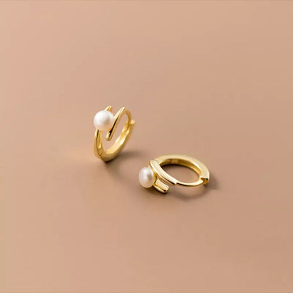 Anyco Fashion Earrings Sterling Silver Trendy Statement Natural Pearl Circle Hoop for Women Huggies Pendiente Fine Piercing Jewelry-Earrings-PEROZ Accessories