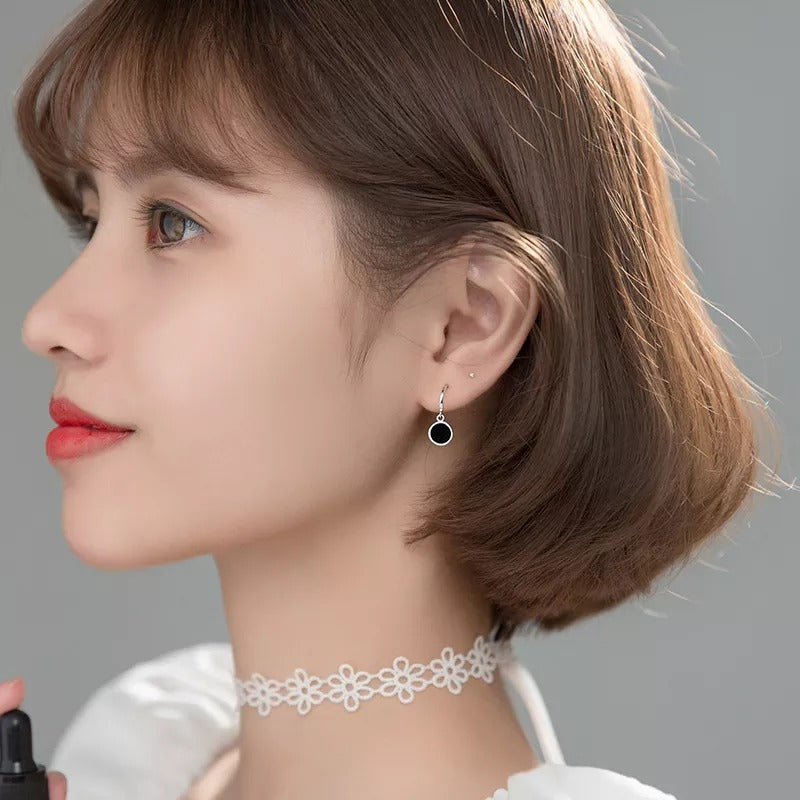 Anyco Fashion Earrings GenuineSterling Silver Geometric Round Black Stud Earrings for Women Office Elegant Earrings Jewelry-Earrings-PEROZ Accessories