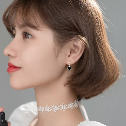 Anyco Fashion Earrings GenuineSterling Silver Geometric Round Black Stud Earrings for Women Office Elegant Earrings Jewelry-Earrings-PEROZ Accessories