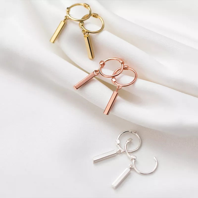 Anyco Fashion Earrings Real Sterling Silver Bohemian Geometry Stick Tassel Stud Hip Hop Punk Party Jewelry Gift for Women-Earrings-PEROZ Accessories