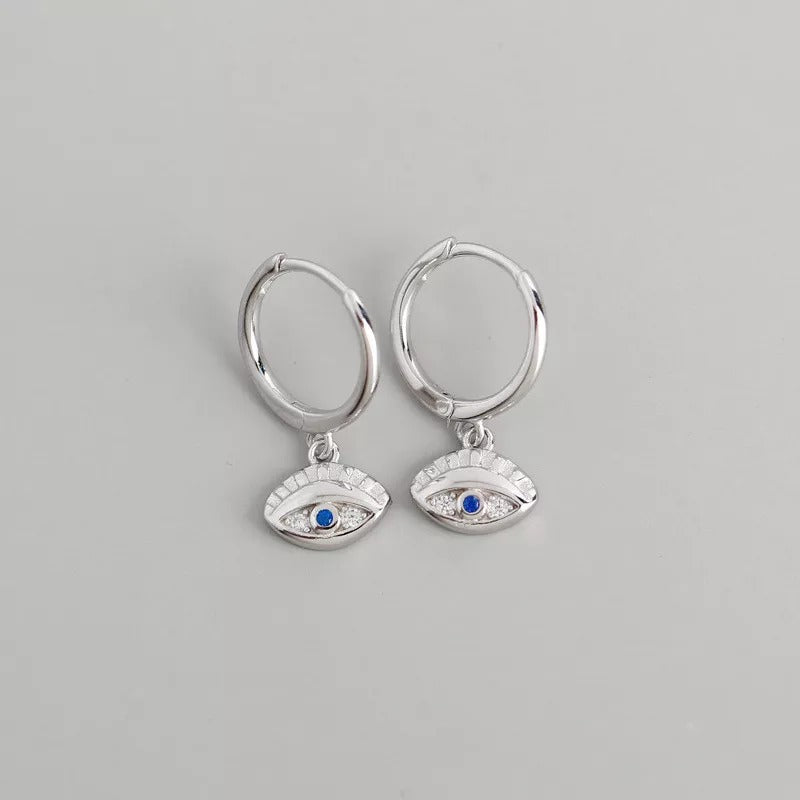 Anyco Earrings Sterling Silver Blue Zircon Creative Eye Stud For Women Teen Girl Fine Perfect Fashion Stylish Accessories Jewelry Gifts-Earrings-PEROZ Accessories