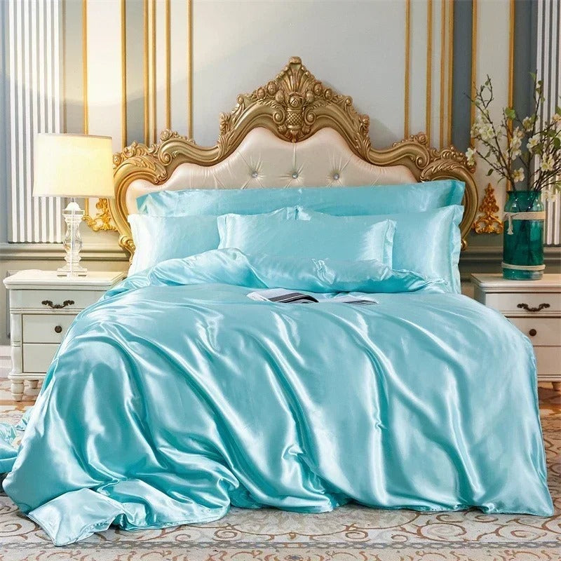 Anyhouz Beddings Sky Blue 140X210cm 2 Pcs High End Satin Smooth Duvet Cover Set Luxury Polyester Silky Soft Cozy Bedding Set-Duvet Covers-PEROZ Accessories