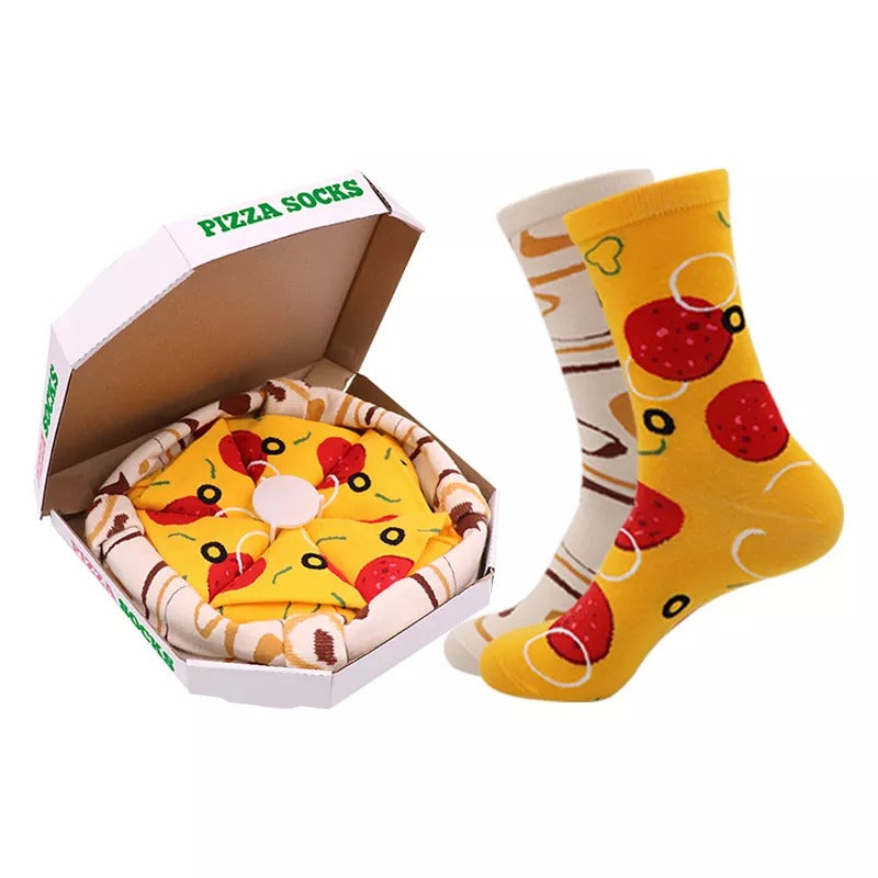 Anysox Red Mustard Size 5-11 Fashion Socks With Pizza Design Happy Harajuku Skate Cotton Comfortable To Wear Perfect For Christmas Gift-Socks-PEROZ Accessories
