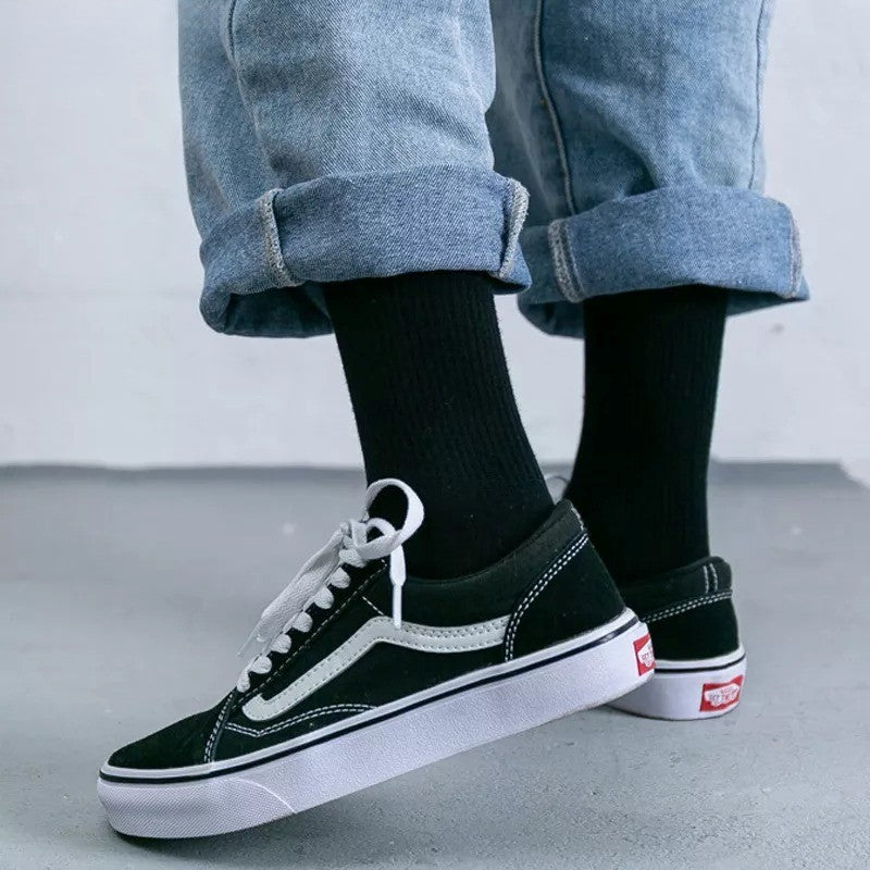 Anysox 5 Pairs Black Size 4-5 Sports Socks Solid Colors Cotton Skateboard Knitted Casual Unisex-Socks-PEROZ Accessories