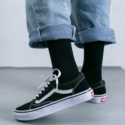 Anysox 5 Pairs Black Size 4-5 Sports Socks Solid Colors Cotton Skateboard Knitted Casual Unisex-Socks-PEROZ Accessories