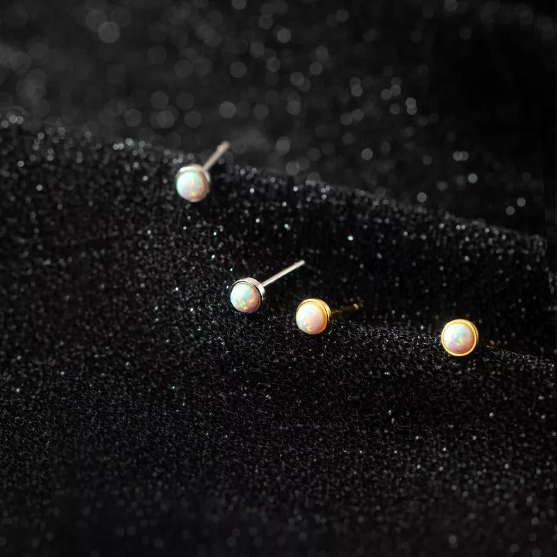 Anyco Fashion Earrings Sterling Silver Cute Opal Zircon Chic Mini Small Stud Women Simple Ear Bone Piercing Jewelry-Earrings-PEROZ Accessories