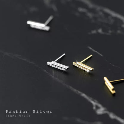 Anyco Fashion Earrings Sterling Silver Strip Shiny Zircon Small Stud Simple Unique Elegant Party Jewelry for Women-Earrings-PEROZ Accessories