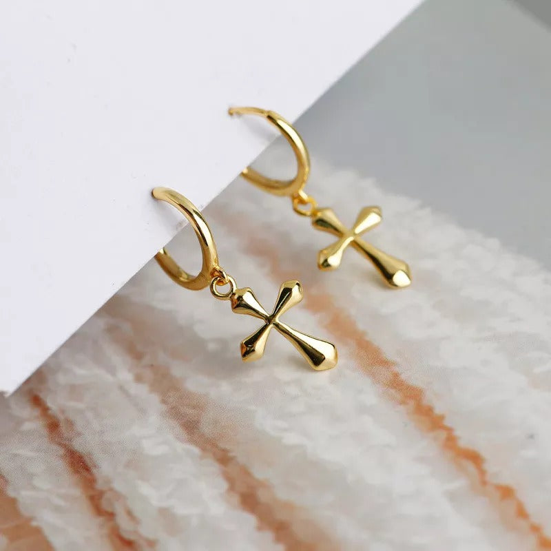 Anyco Earrings Gold Plated Bohemian Glossy Punk Cross Tassel Stud For Women Teen Girl Hip Hop Fashion Stylish Accessories Jewelry Gifts-Earrings-PEROZ Accessories