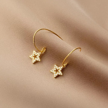 Anyco Fashion Earrings Gold Romantic Tassel Hollow Shiny Zircon Star Cute Charm Pendant Jewelry for Women-Earrings-PEROZ Accessories