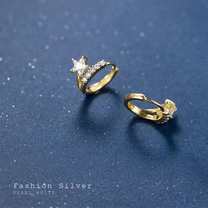 Anyco Fashion Earrings Gold 925 Sterling Silver Sweet Stars CZ Zircon Huggies Hoop for Women Jewelry Ear Buckles-Earrings-PEROZ Accessories