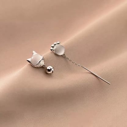 Anyco Fashion Earrings Silver 925 Sterling Unique Cat Claw Chain Tassel Bell for Women Cute Cat Jewelry-Earrings-PEROZ Accessories