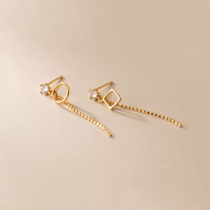 Anyco Fashion Earrings Gold 925 Sterling Silver Geometric Exquisite Shiny Zirconia Tassel Bead Drop Women Jewelry-Earrings-PEROZ Accessories