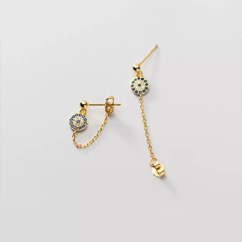 Anyco Fashion Earrings Gold 925 Sterling Silver Hip Hop Chain Zircon Pendant Stud Women Bohemian Goth Party Eyes Jewelry-Earrings-PEROZ Accessories
