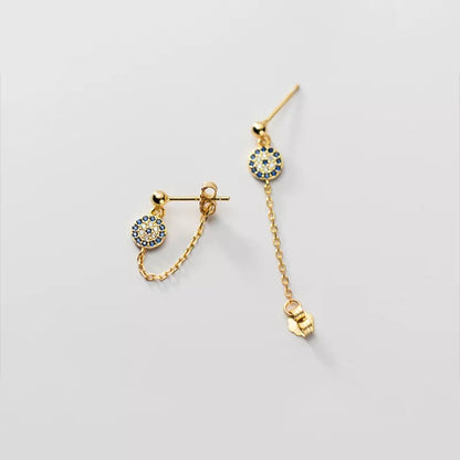 Anyco Fashion Earrings Gold 925 Sterling Silver Hip Hop Chain Zircon Pendant Stud Women Bohemian Goth Party Eyes Jewelry-Earrings-PEROZ Accessories