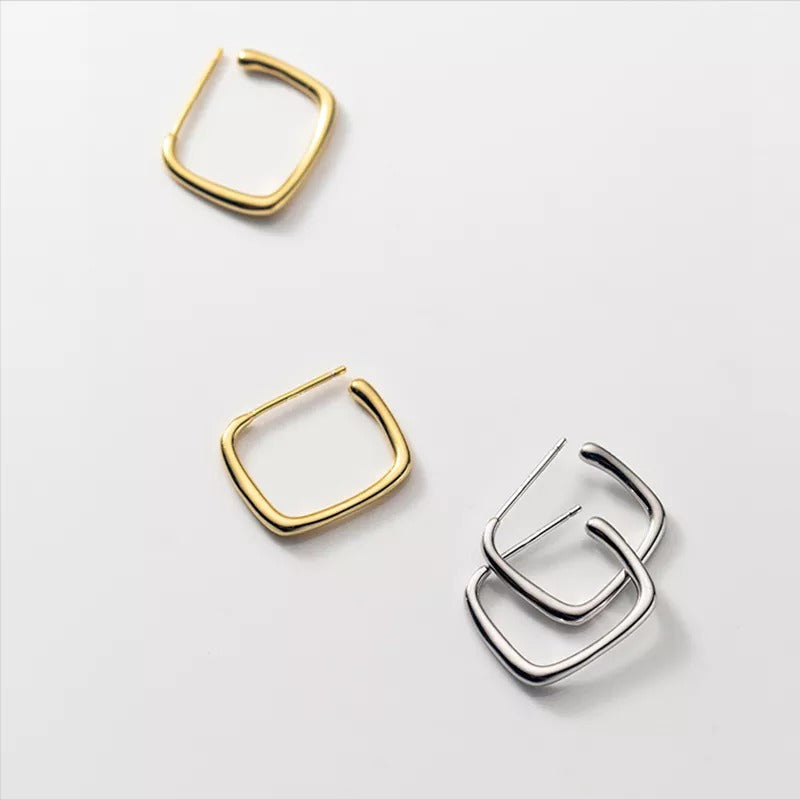 Anyco Fashion Earrings Gold 925 Sterling Simple Geometric Square Stud for Women Jewelry-Earrings-PEROZ Accessories