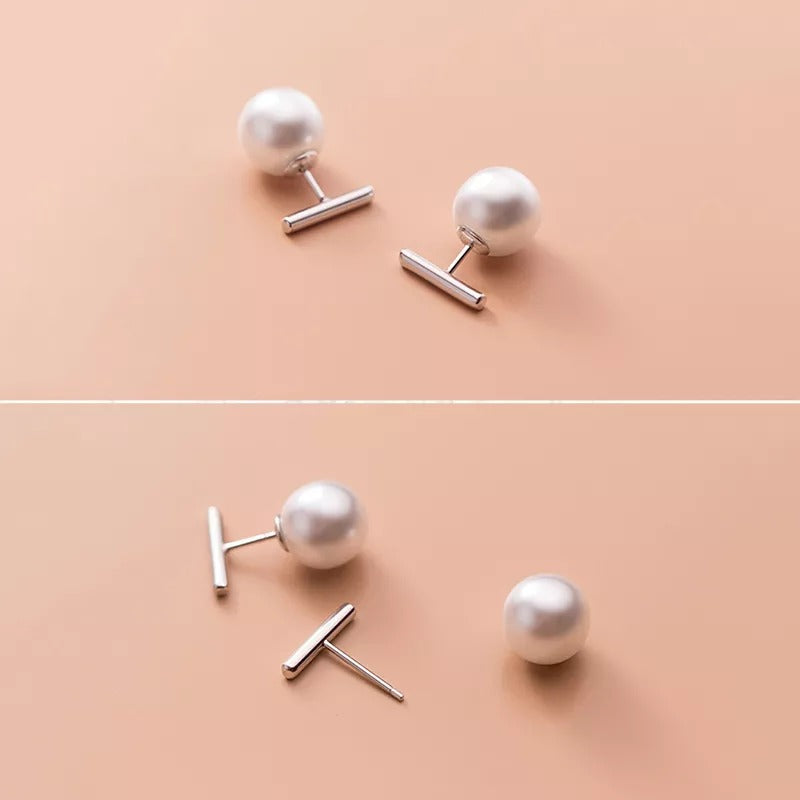 Anyco Fashion Earrings GenuineSterling Silver Round Baroque Pearl Stick Stud Earrings for Women Chic Elegant Party Wedding Jewelry Gift-Earrings-PEROZ Accessories