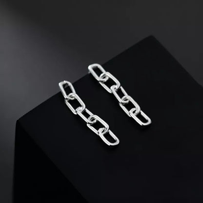 Anyco Fashion Earrings Genuine Sterling Silver Punk Cuban Link Chain Stud Ring Clasp Dangle Rock Jewelry Gift for Women-Rings-PEROZ Accessories