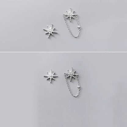 Anyco Fashion Earrings Sterling Silver Creative Light Star Cuban Chain Stud for Women Punk Party Jewelry Accessories-Earrings-PEROZ Accessories