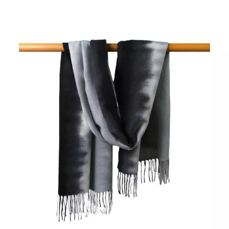 Anyyou 100% Polyester Fiber Tie Dye Scarf Gradient Black/ Gray Solid Fringe Cashmere Soft And Fluffy Shawl For Winter Summer Spring And Fall Style-Scarves-PEROZ Accessories