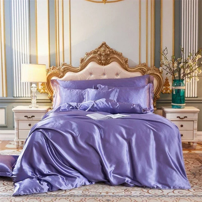 Anyhouz Beddings Light Purple AU Single Size 2 Pcs High End Satin Smooth Duvet Cover Set Luxury Polyester Silky Soft Cozy Bedding Set-Duvet Covers-PEROZ Accessories