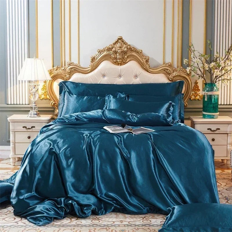 Anyhouz Beddings Blue EU Single Size 2 Pcs
 High End Satin Smooth Duvet Cover Set Luxury Polyester Silky Soft Cozy Bedding Set-Duvet Covers-PEROZ Accessories