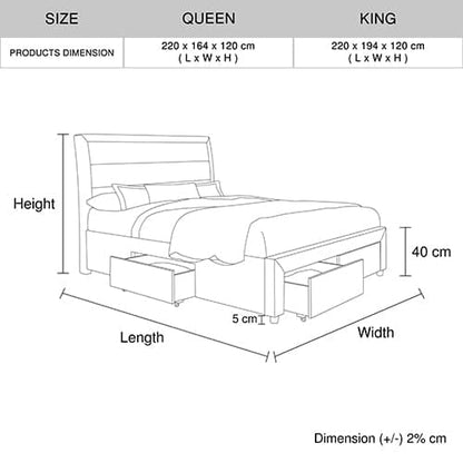 4 Pieces Storage Bedroom Suite Upholstery Fabric in Light Grey with Base Drawers Queen Size Oak Colour Bed, Bedside Table &amp; Tallboy-Furniture &gt; Bedroom-PEROZ Accessories