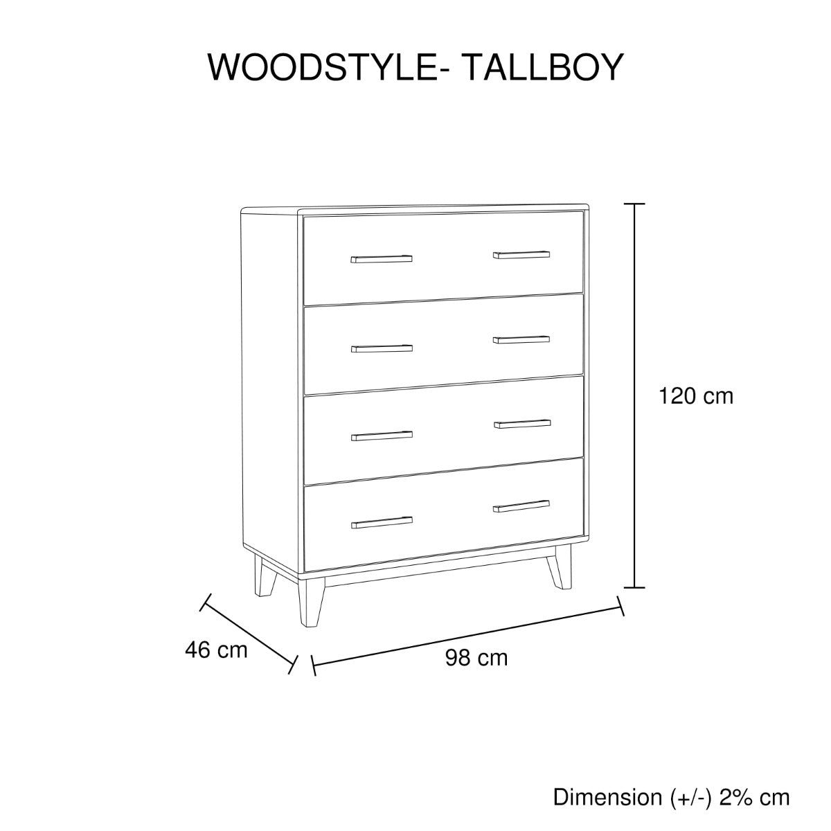 Tallboy with 4 Storage Drawers in Wooden Light Brown Colour-Furniture &gt; Bedroom-PEROZ Accessories