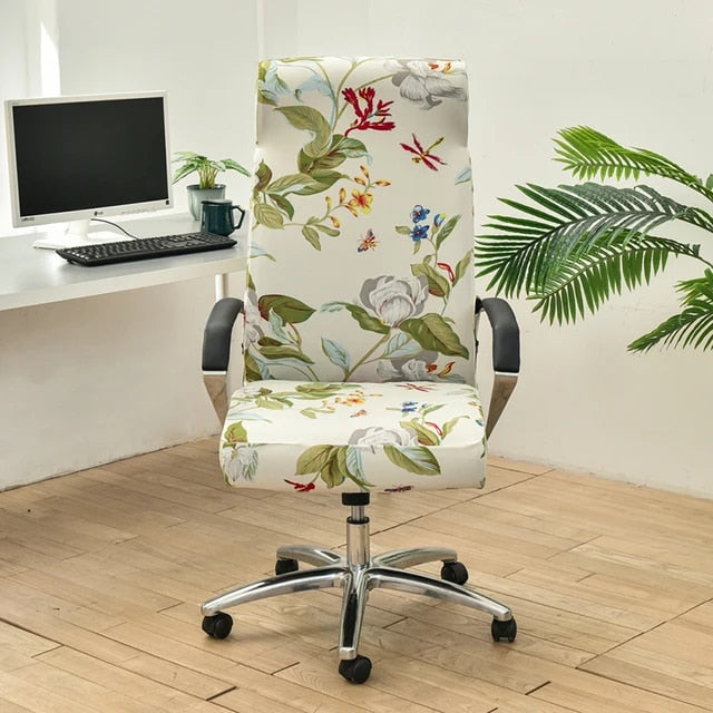 Anyhouz Office Chair Cover Light Leafy Design Medium Non-Slip Rotating Seat Case Universal Armrest Chair Protector-Chair Cover-PEROZ Accessories