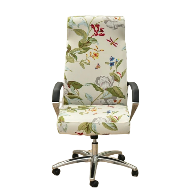 Anyhouz Office Chair Cover Light Leafy Design Medium Non-Slip Rotating Seat Case Universal Armrest Chair Protector-Chair Cover-PEROZ Accessories