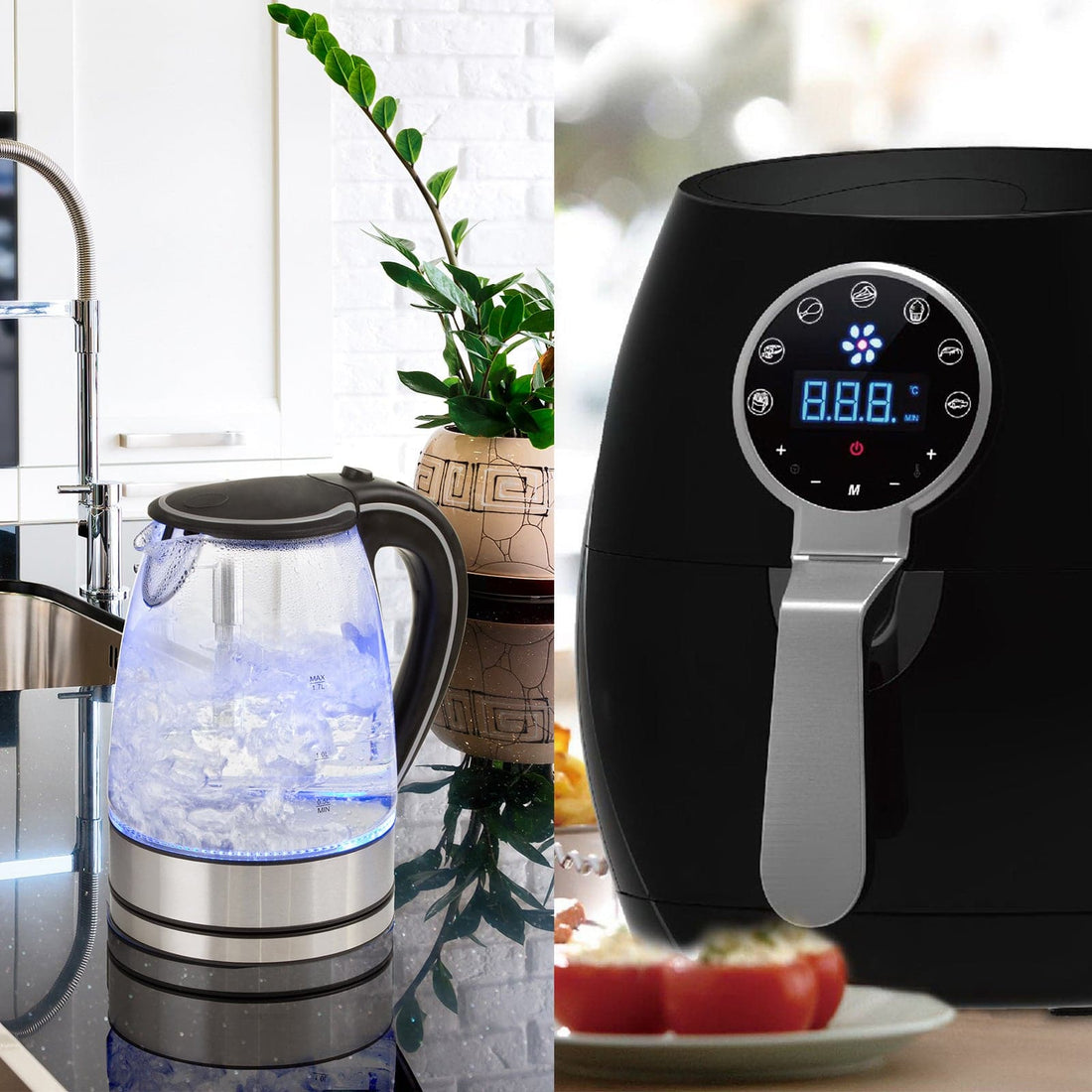 5 Litre Air Fryer And 1.7 Litre Kettle Blue LED Kitchen Package Deal Set-Small Kitchen Appliances-PEROZ Accessories