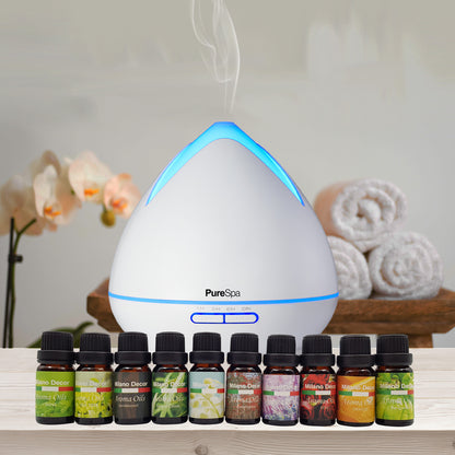 Purespa Diffuser Set With 10 Pack Diffuser Oils Humidifier Aromatherapy-Home Fragrances-PEROZ Accessories