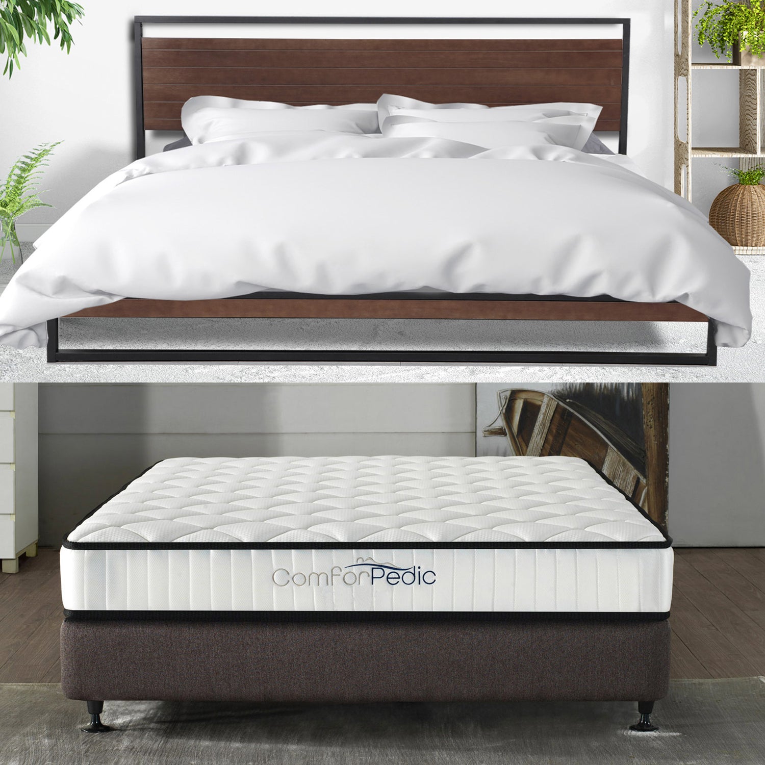Azure Wood Bed Frame With Comforpedic Mattress Package Deal Bedroom Set-Mattresses &amp; Futons-PEROZ Accessories