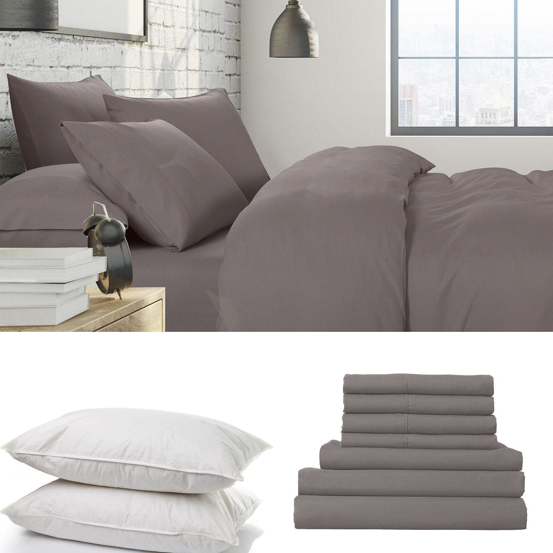 1500 Thread Count 6 Piece Combo And 2 Pack Duck Feather Down Pillows Bedding Set-Bed Linen-PEROZ Accessories