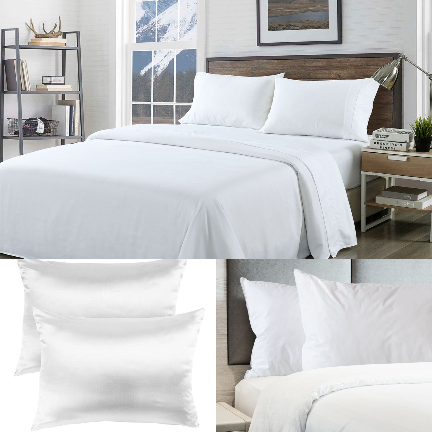 Bamboo Blend Sheet Set+Duck Down Pillows+Silk Pillowcase Bundle Queen-Bed Linen-PEROZ Accessories