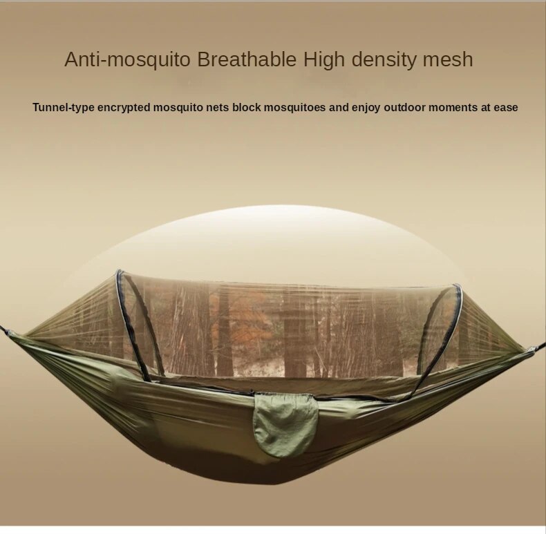Anypack Camping Swing Chair Green 260X140Cm Mosquito Net Hammock Automatic Quick-Opening Outdoor Camping Pole Hammock Swing Anti-Rollover-Camping Essentials-PEROZ Accessories