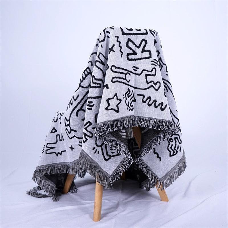 Anyhouz Jacquard Weave Graffiti Throw Blanket Cozy Sofa Couch Bed Cover Outdoor Camping Mat Home Decor Tapestry with Tassel-Blankets-PEROZ Accessories