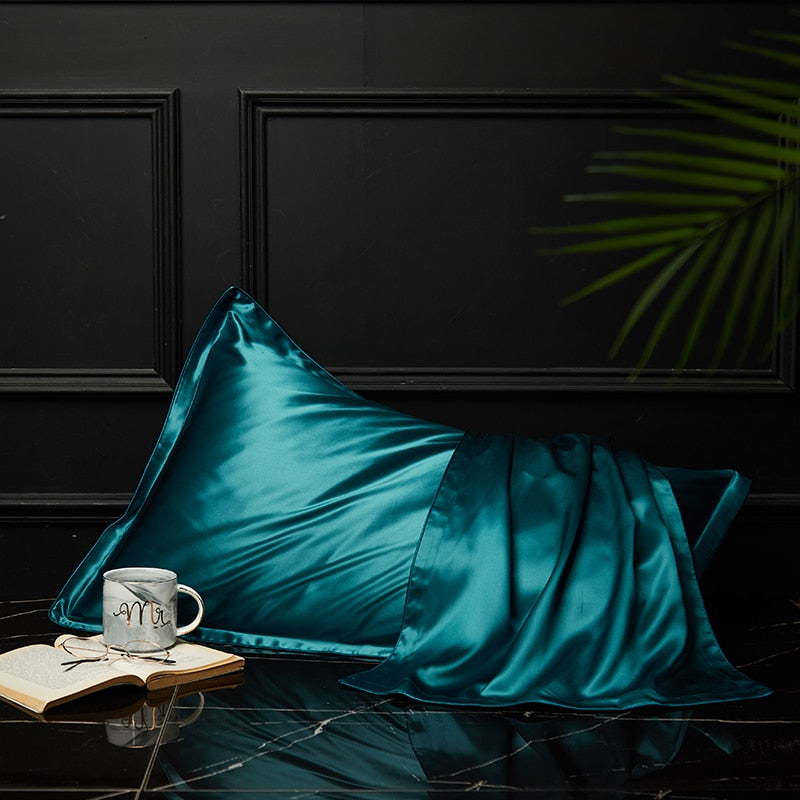 Anyhouz Pillowcase 50x90cm Teal Pure Real Silk For Comfortable And Relaxing Home Bed-Pillowcases-PEROZ Accessories
