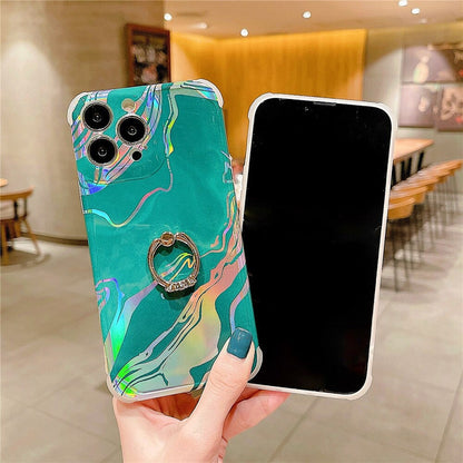 Anymob iPhone Case Black Laser Gradient Glitter Marble Ring Holder Stand Soft Silicone Shockproof Coque Mobile Cover iPhone 12 11 13 Pro Max Compatible-Mobile Phone Cases-PEROZ Accessories