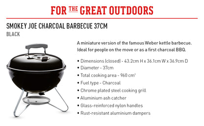 WEBER SMOKEY JOE CHARCOAL GRILL 37cm (14&quot;)-BBQs-PEROZ Accessories