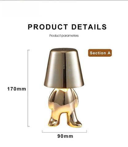 Anyhouz Hotel Lightning Lamp Rechargeable Gold Little Man Sitting Position Table Lamps Touch Switch Decoration Led Night Light-Table Lamps-PEROZ Accessories