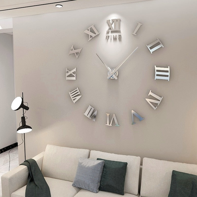 Anyhouz Wall Clock Silver Design 1 37 Inch 3D Diy Mirror Wall Clock Acrylic Sticker Fashion Quartz Clocks Watch Home Decoration-Wall Clocks-PEROZ Accessories