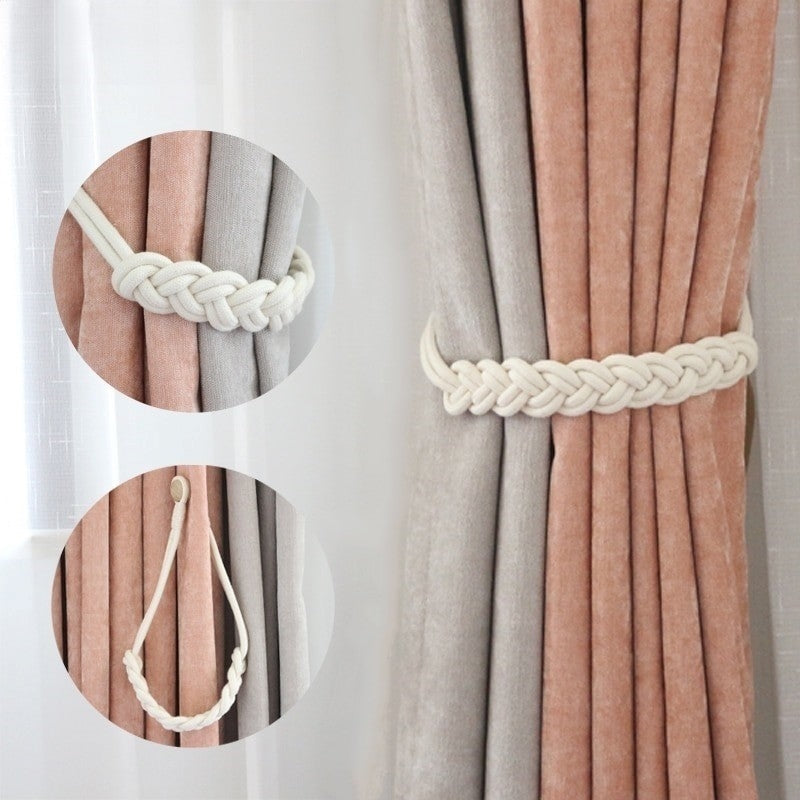 Anyhouz Curtain Tie Black Holder Cilp Handwork White Woven Cotton Magnet Curtain Tieback Buckle Accessories-Curtain Tie-PEROZ Accessories