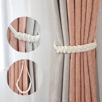 Anyhouz Curtain Tie Black Holder Cilp Handwork White Woven Cotton Magnet Curtain Tieback Buckle Accessories-Curtain Tie-PEROZ Accessories