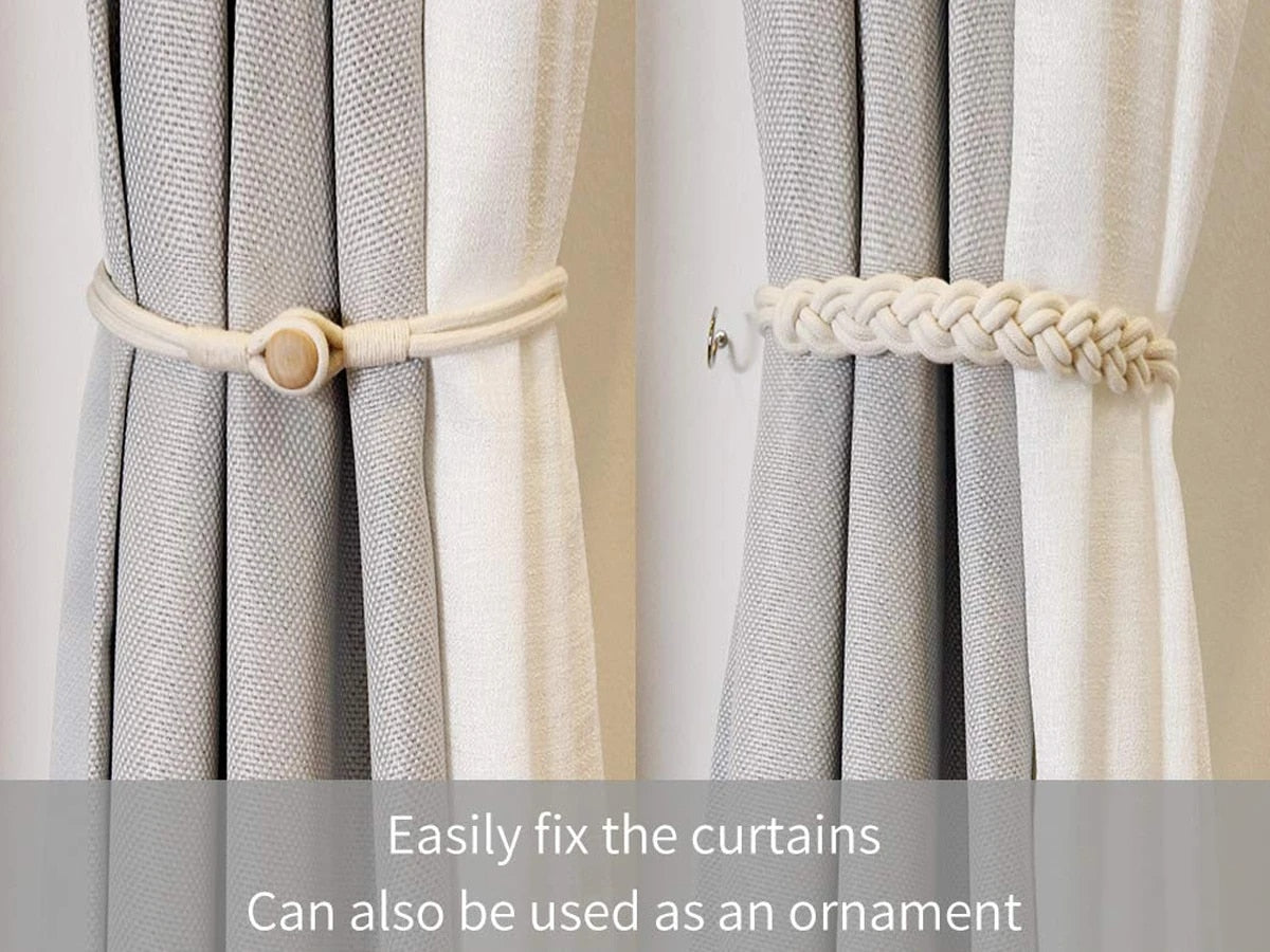 Anyhouz Curtain Tie Yellow Holder Cilp Handwork White Woven Cotton Magnet Curtain Tieback Buckle Accessories-Curtain Tie-PEROZ Accessories