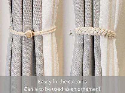 Anyhouz Curtain Tie Yellow Holder Cilp Handwork White Woven Cotton Magnet Curtain Tieback Buckle Accessories-Curtain Tie-PEROZ Accessories