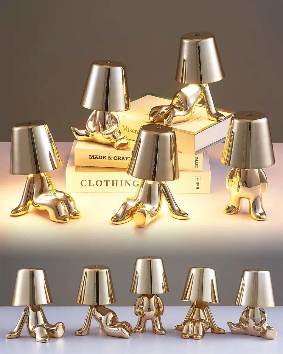 Anyhouz Hotel Lightning Lamp Rechargeable Gold Little Man Walking Position Table Lamps Touch Switch Decoration Led Night Light-Table Lamps-PEROZ Accessories
